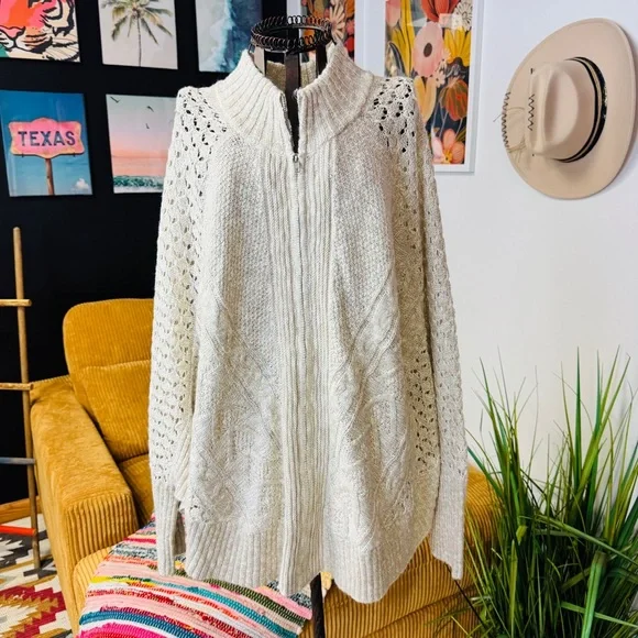 Maurices Cream Cable Knit Zip-Up Sweater - Picture 1 of 6